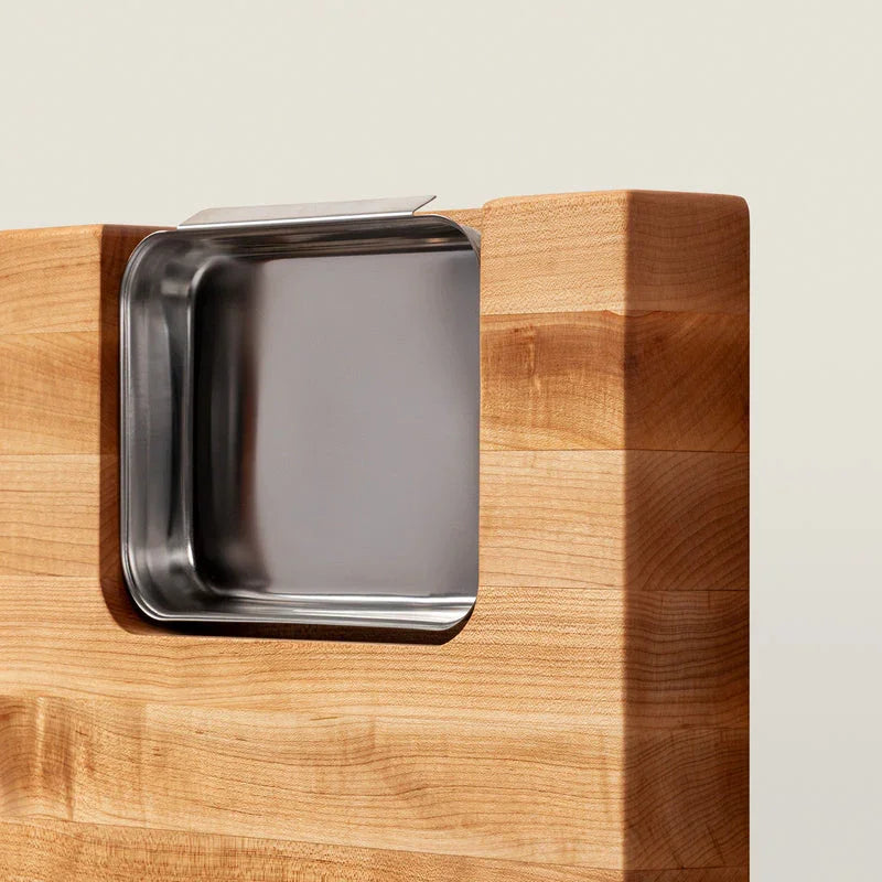 John Boos Maple Newton Prep Master Reversible Cutting Board With Juice Groove & Stainless Pan, 15" x 14" x 2.25" | PM1514225-P