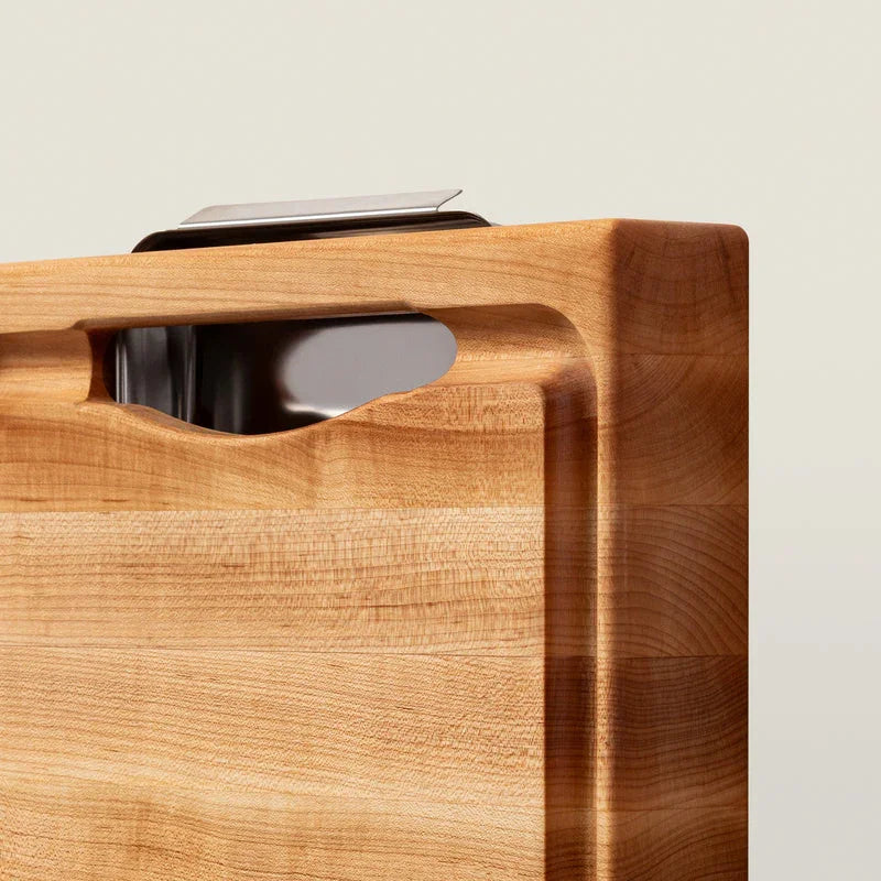 John Boos Maple Newton Prep Master Reversible Cutting Board With Juice Groove & Stainless Pan, 15" x 14" x 2.25" | PM1514225-P