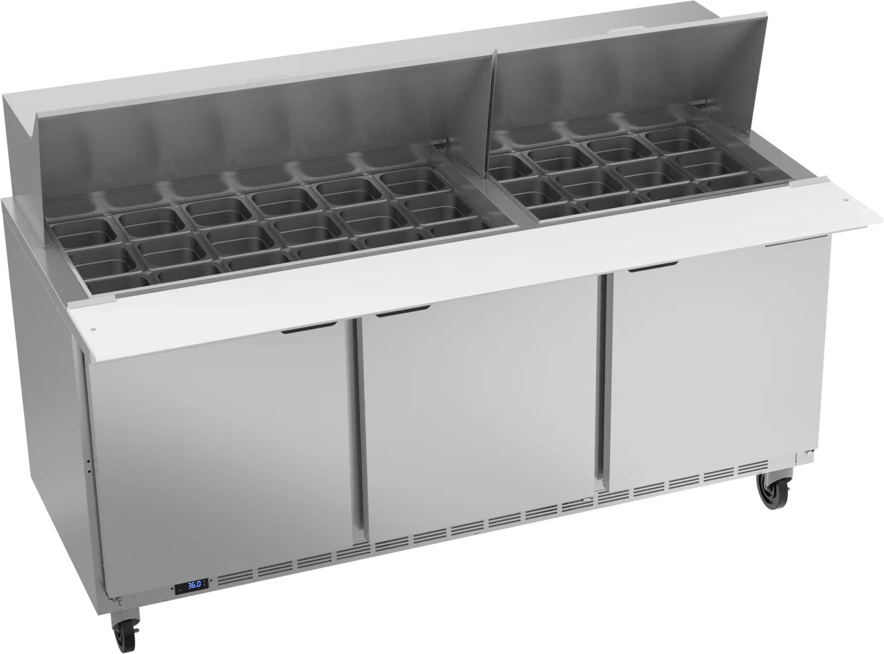 Beverage Air 72" Three Door Mega Top Refrigerated Sandwich Prep Table, 20.02 cu. ft. | SPE72HC-30M
