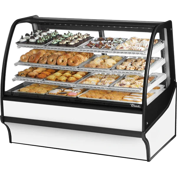 TRUE 59" White Glass End Dry Glass Merchandiser Display Case w/ White Interior | TDM-DC-59-GE/GE-W-W