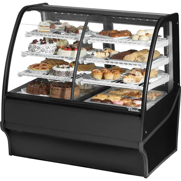 True TDM-DZ-48-GE/GE-B-W | 48" Black Curved Glass | Dual Zone Refrigerated Display Merchandiser