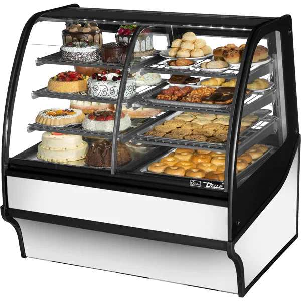 True TDM-DZ-48-GE/GE-S-W | 48" Curved Glass Dual Zone Refrigerated Display Merchandiser