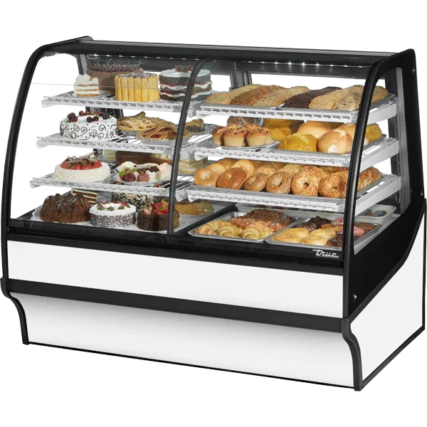 True TDM-DZ-59-GE/GE-W-W | 59" Curved Glass Dual Zone Display Merchandiser | White Interior