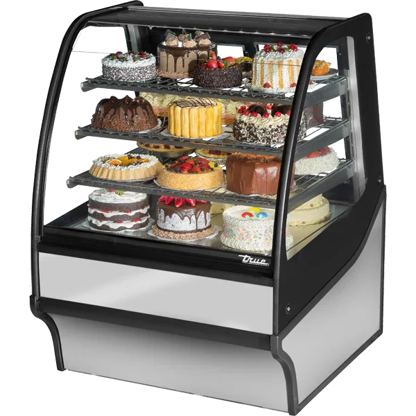 TRUE 36" Stainless Steel Glass End Refrigerated Glass Merchandiser Display Case w/ Stainless Steel Interior | TDM-R-36-GE/GE-S-S