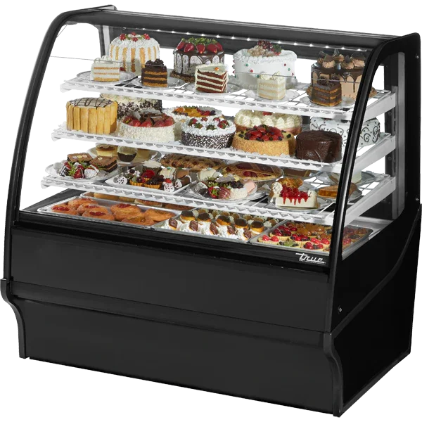 True TDM-R-48-GE/GE-B-W | 77" Black Glass End Merchandiser Display Case