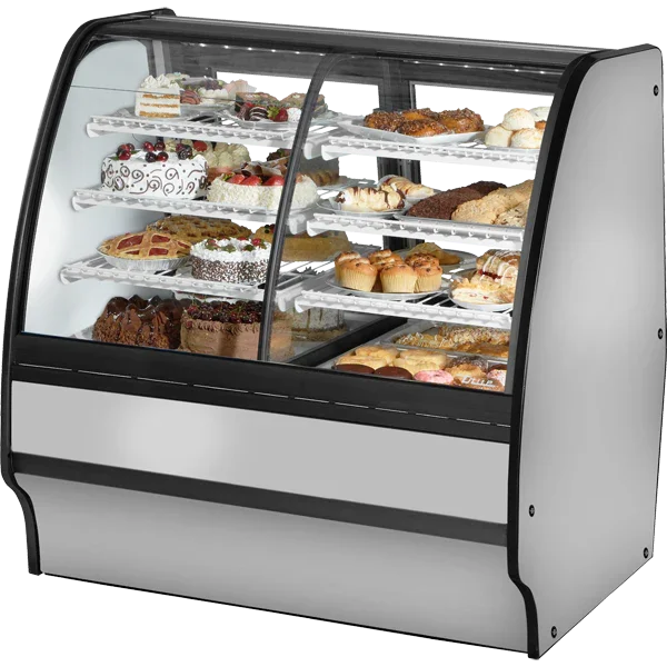 True TGM-DZ-48-SC/SC-S-W | 48" Curved Glass Refrigerated Merchandiser | Dual Zone