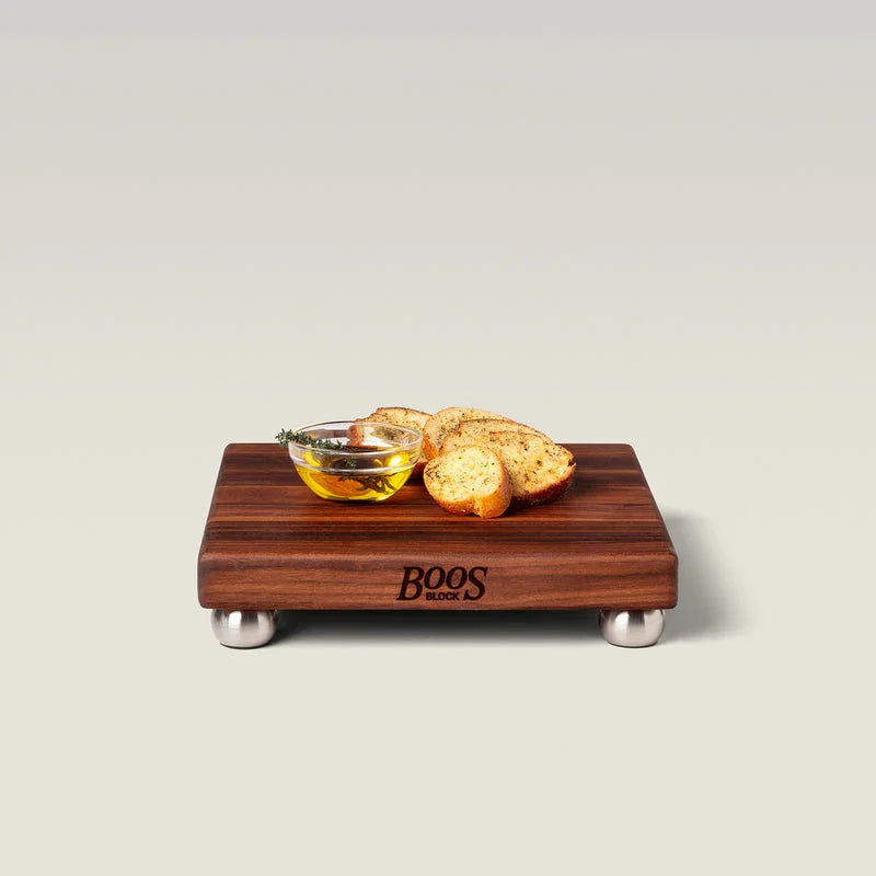 John Boos Walnut Square Cutting Board with Stainless Steel Feet 12" x 12" x 1.5" | WAL-12SS