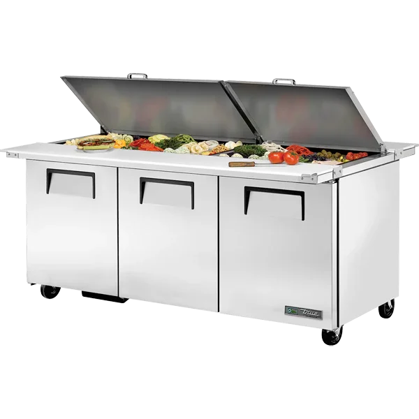 True TSSU-72-30M-B-DS-ST-HC | 72" Dual Sided Mega-Top Refrigerated Food Prep Table