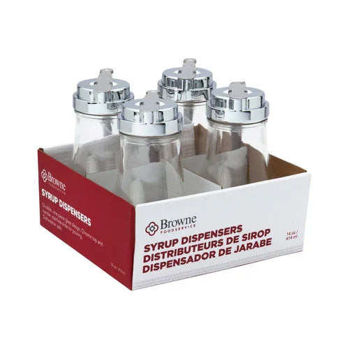 Browne 575229 Syrup Dispenser, 14 oz., 3-1/2 in  dia. x 6 in H, one-piece, stainless slide, ru