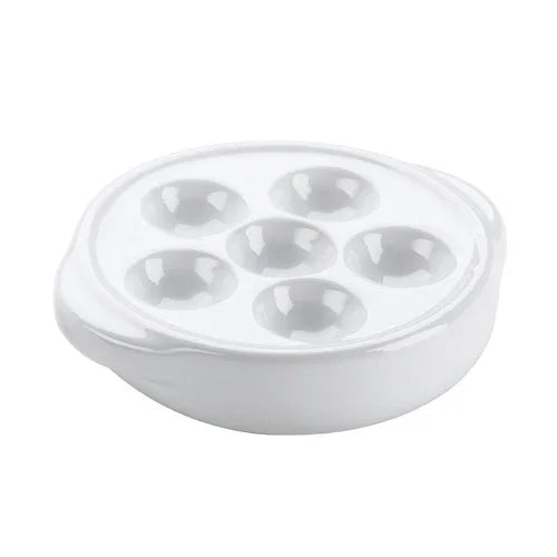 Browne 744041 Escargot Plate, 5-3/10 in  dia. x 1-1/2 in H, 6-hole, stoneware, white