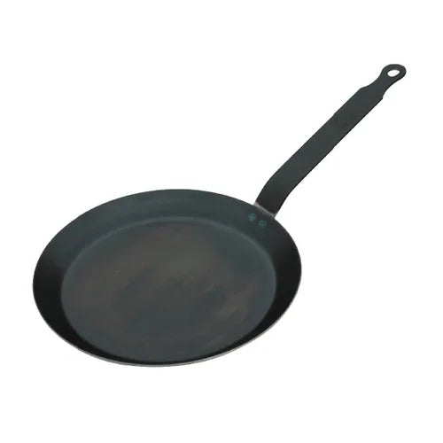 Browne 77530324 de Buyer Force Blue Crepe Pan, 9-1/2 in  dia., round, riveted handle, blue steel