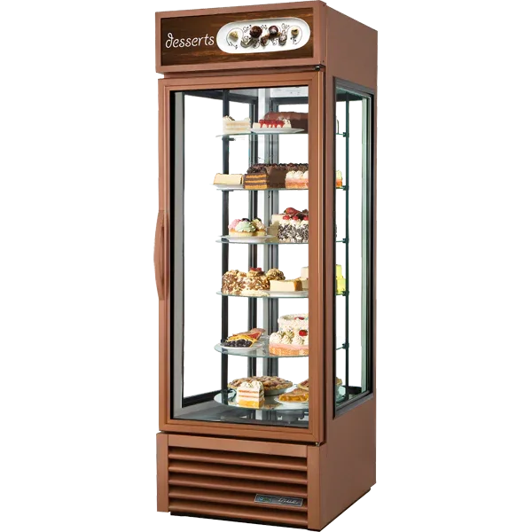 TRUE 27.5" Four Sided Glass Refrigerated Single Glass Door Merchandiser with Rotating Glass Shelves, One-Section Bottom Mounted, Self Contained | G4SM-23RGS~TSL01