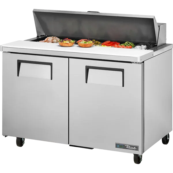 True TSSU-48-12-HC | 48" 2-Solid Door Sandwich Salad Prep Table  12 Pans 14 cu. ft.