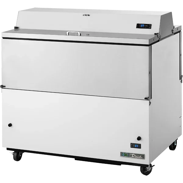 TRUE 49" Dual Sided Milk Cooler w/ White and Stainless Exterior & Clear Aluminum Interior, 20.5 cu. ft. | TMC-49-DS-HC
