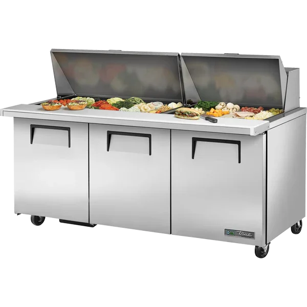True TSSU-72-30M-B-ST-HC | 72" 3-Door Mega-Top Food Prep Table  30 Pans