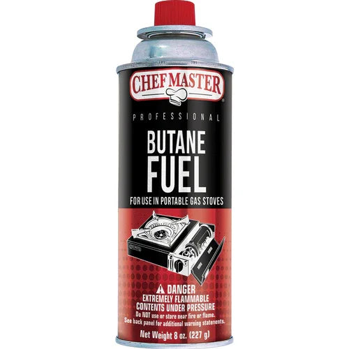 Chef Master 40062 Chef-Master Butane Fuel, 8 oz. can, 2-4 hours burn time, Hazmat, UL (12 per case