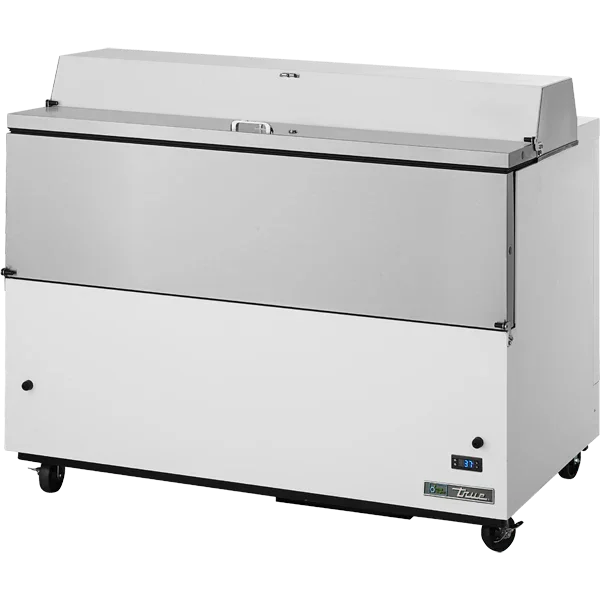 TRUE 58" Milk Cooler w/ White and Stainless Steel Exterior & Stainless Steel Interior, 24.6 cu. ft. | TMC-58-SS-HC