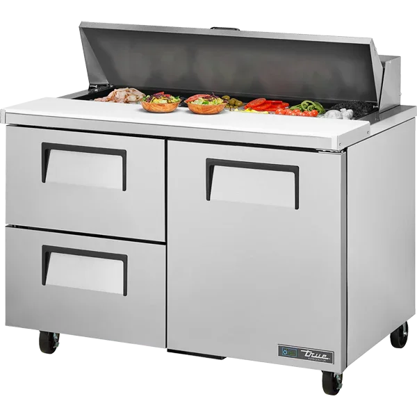 True TSSU-48-12D-2-HC | 48" 1-Solid Door 2-Drawer Refrigerated Sandwich/Salad Prep Table | 12 Pans | 14 cu. ft.