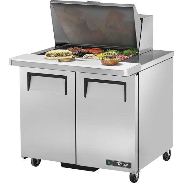 True TSSU-36-12M-B-HC | 36" 2-Solid Door Mega-Top Prep Table  12 Pans  7.6 cu. ft.
