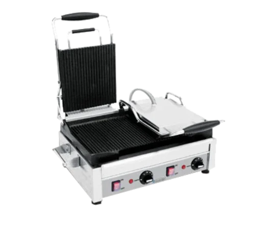 Eurodib SFE02365-240 Panini Grill Double Ribbed Heavy Duty Cast Iron 18x11 Inch
