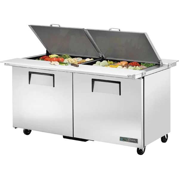 True TSSU-60-24M-B-DS-ST-HC | 60" 2-Door Dual Sided Mega-Top Prep Table  24 Pans
