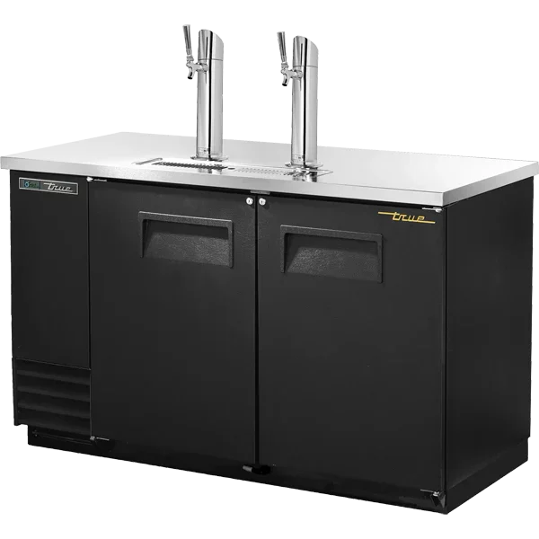 True TDD-2-HC | 59" Black Beer Dispenser Refrigerator | 2 Taps | 2 Solid Doors