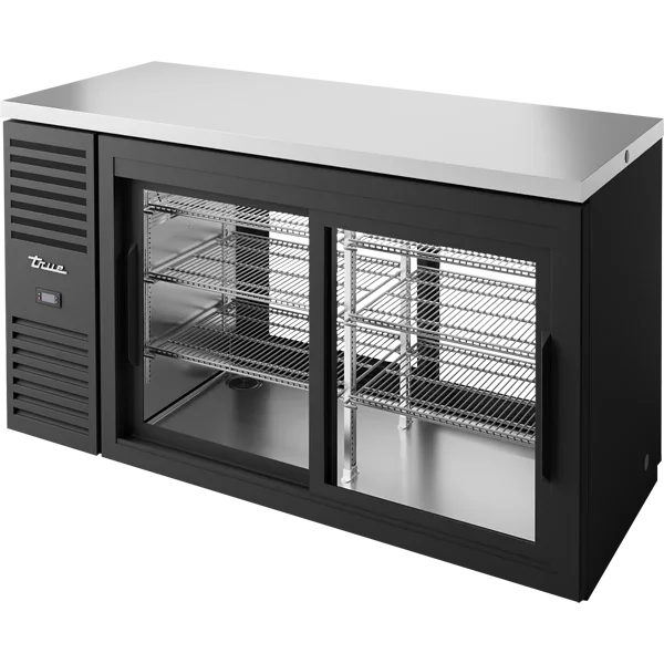True TBR60-PTSZ1-L-B-11-11-1 | 60" Pass-Thru Sliding Glass Refrigerator 16 cu. ft.