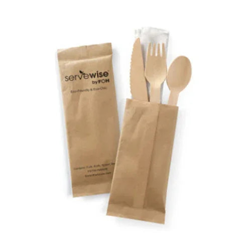 Front Of The House FST001NAW28 Disposable Utensil Set with Fork, Knife, Spoon, Napkin