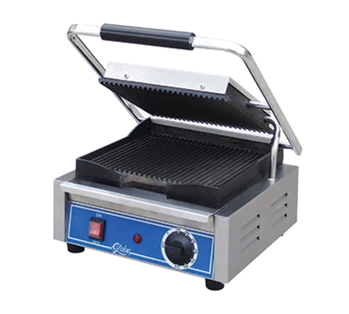 GLOBE GPG10-C Electric Countertop Panini Grill with Cast Iron Plates