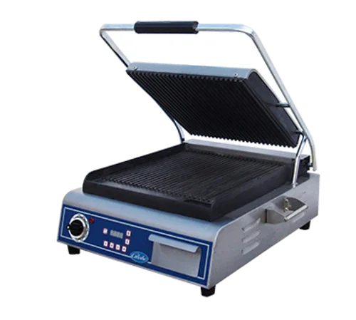 GLOBE GPG14D-C Sandwich Grill with 14-Inch Seasoned Cast Iron Grooved Plates