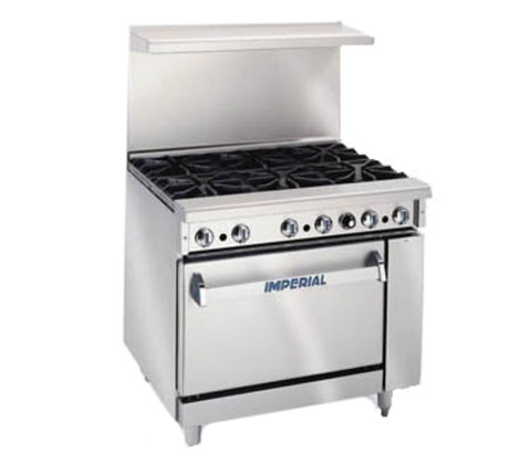 Imperial IR-6-XB Restaurant Range, gas, 36 in , (6) pen burners, open cabinet base with bottom sh