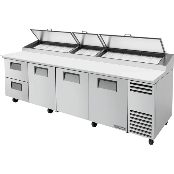 True TPP-AT-119D-2-HC | 119" Refrigerated Pizza Prep Table w/ Angled Top