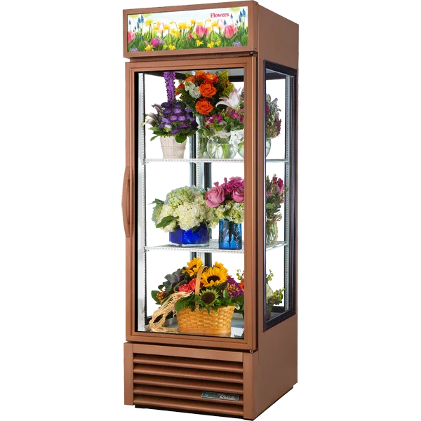 True G4SM-23FC-HC~TSL01 | 28" Brown 4-Sided Glass Refrigerated Floral Case Merchandiser  Bottom Mounted  21.2 cu. t.