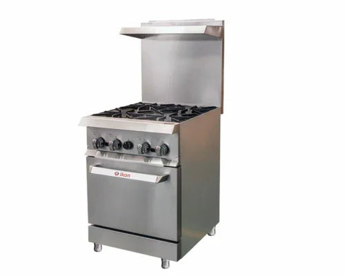 Ikon IR-4-24 Cooking Range with Four 30,000 BTU Burners and Dimensions