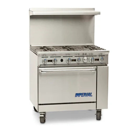 IMPERIAL IR-6-C gas range with 6 open burners and convection oven