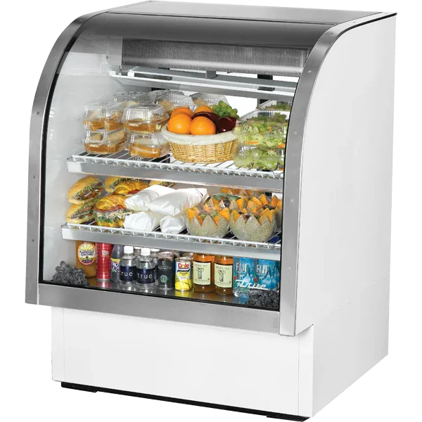 TRUE 36" White Curved Glass Refrigerated Deli Case, 17.4 cu. ft. | TCGG-36-HC-LD