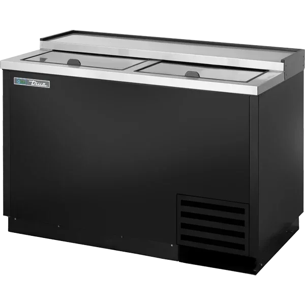 True T-50-GC-HC | 50" Black Solid Slide Lid Glass and Plate Chiller/Froster  14.4 cu. ft.