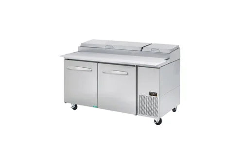 Kool-It KPT-67-2 two-section pizza prep table with 20.2 cu. ft. capacity