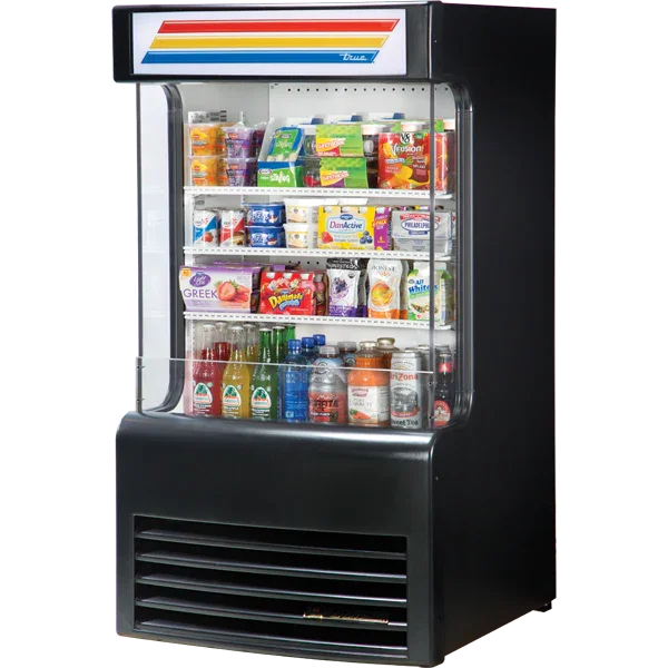 TRUE 30" Vertical Air Curtain Refrigerated Merchandiser w/ Glass Sides, Bottom Mounted, 10 cu. ft. | TAC-14GS-LD