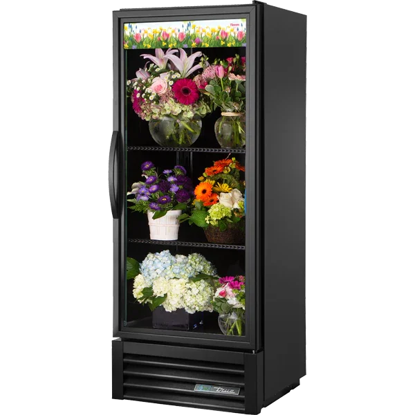 True GDM-12FC-HC~TSL01 | 25" Black Glass Door Refrigerated Floral Case  Bottom Mounted  11.2 cu. ft.