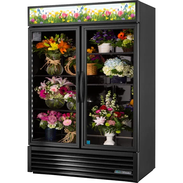 True GDM-49FC-HC~TSL01 | 54" 2-Glass Door Refrigerated Floral Case  Bottom Mounted  44.7 cu. ft.