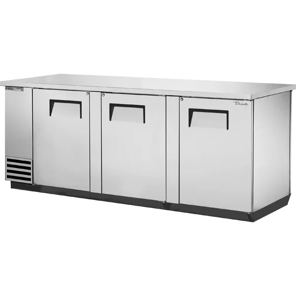 True TBB-4PT-S | 90" 3-Solid Door Pass-Thru Back Bar Cooler