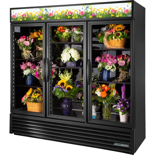True GDM-72FC-HC~TSL01 | 78" 3-Glass Door Refrigerated Floral Case  Bottom Mounted  65.8 cu. ft.