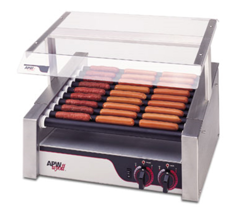 Apw HRS-50S X*PERT HotRodr Hot Dog Grill, (10) slanted Tru-Turn rollers, infinite controls,