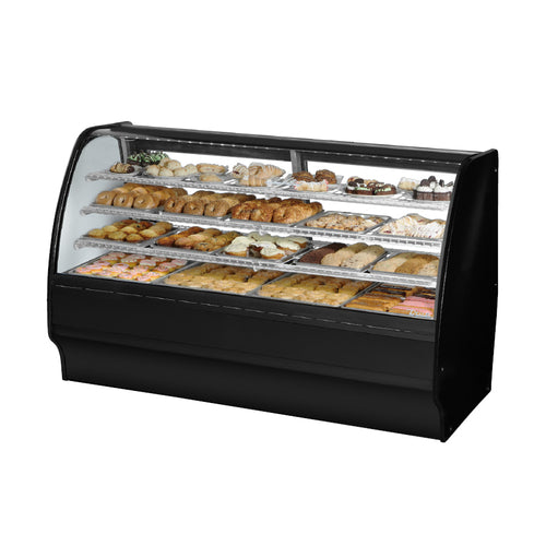True TGM-DC-77-SC/SC-S-W Glass Merchandiser, dry, non-refrigerated, 77-1/4 in W, with fixed curved glass