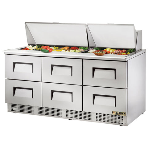 True TFP-72-30M-D-6 Sandwich/Salad Unit, three-section, rear mounted self-contained refrigeration, s
