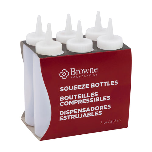 Browne 57800800 Squeeze Bottle, 8 oz., dressing, no drip tip, polyethylene, clear (set of 6) (ca