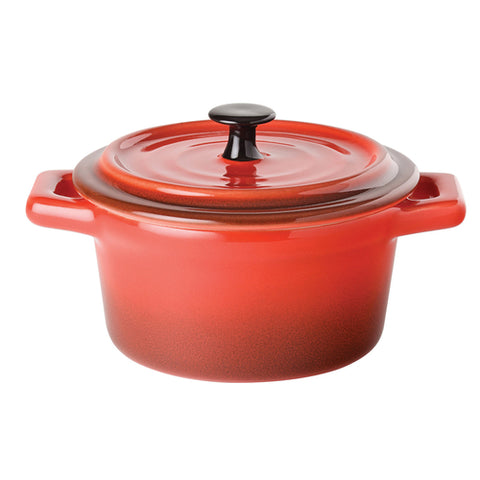 Tableware Solutions M14019 Casserole Dish, 9 oz., 4 in  dia., with lid, round, integrated handles, ceramic,