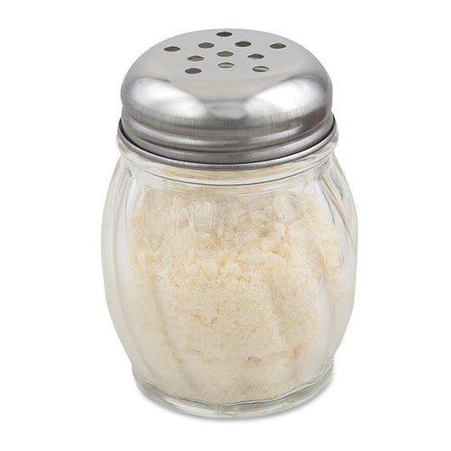 Browne 575185 Cheese Shaker, 6 oz., 2-3/5 in  dia. x 3-3/5 in , clear glass with stainless ste