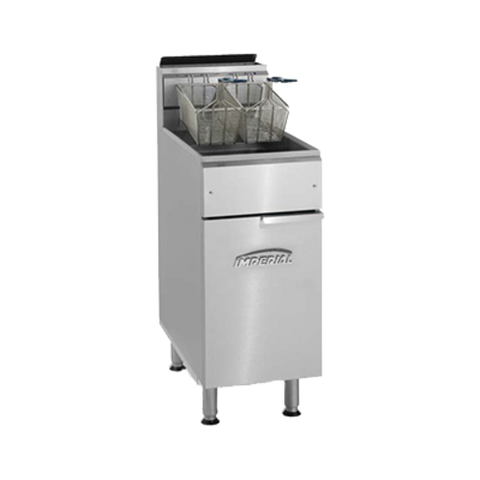 Imperial IFS-50 Fryer, gas, floor model, 50lb. capacity, tube fired cast iron burners, snap acti